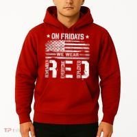 On Friday We Wear Red American Flag Military Supportive Hoodie thumb 2