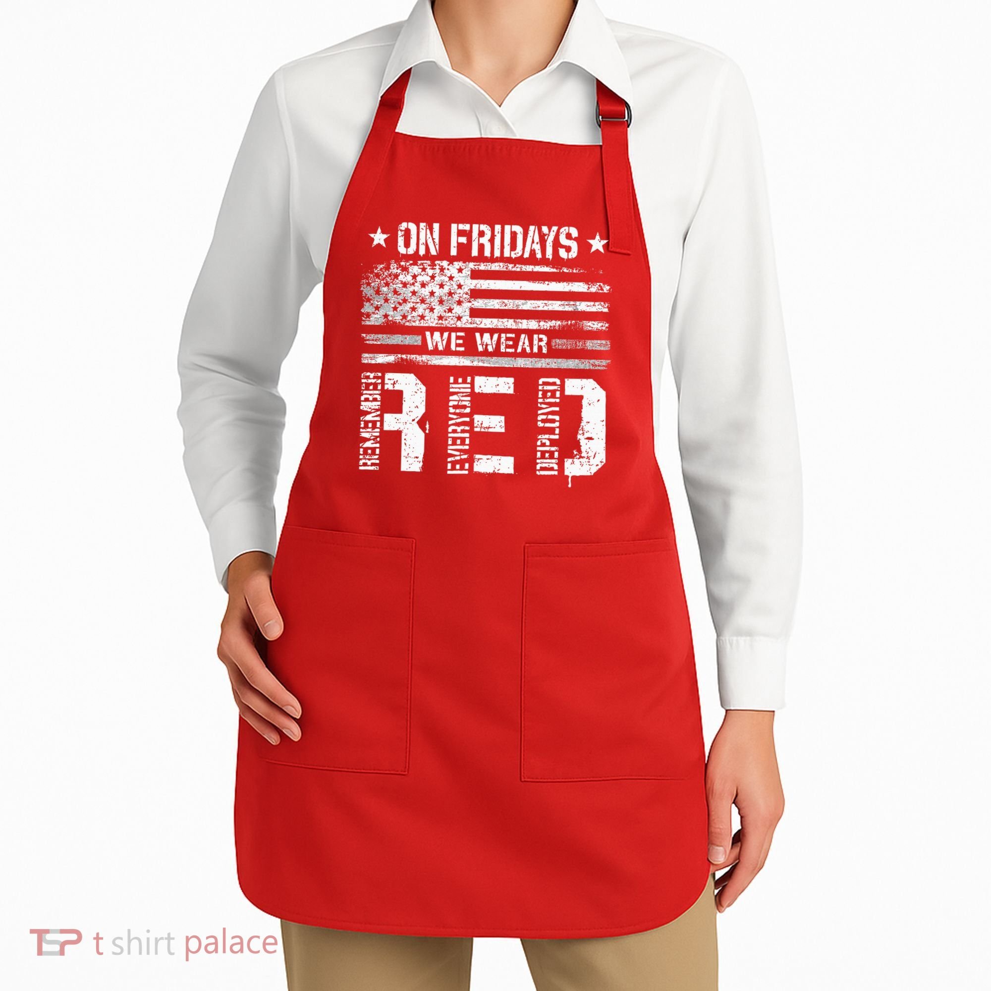 On Friday We Wear Red American Flag Military Supportive Apron