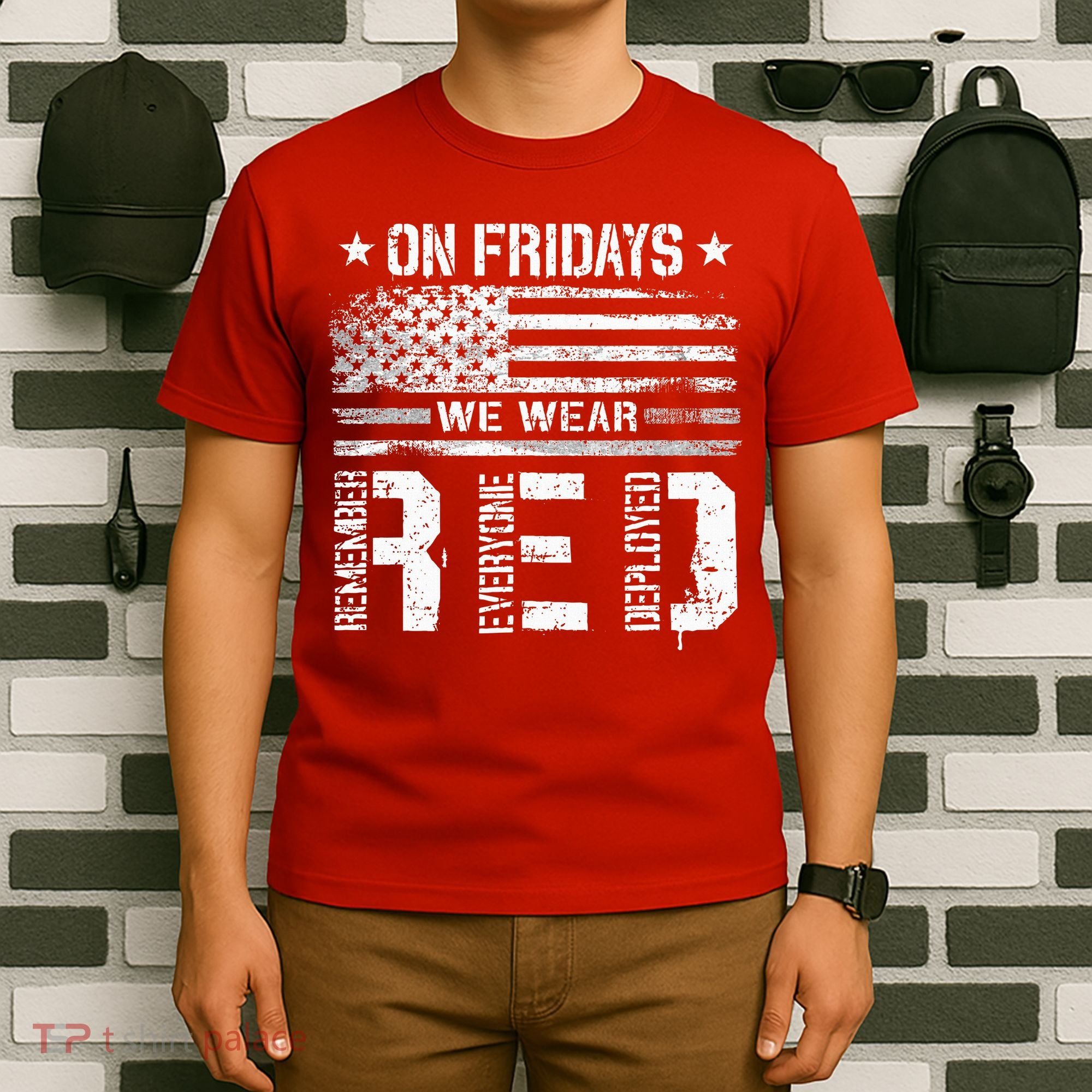 On Friday We Wear Red American Flag Military Supportive T-Shirt