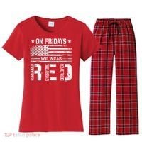 On Friday We Wear Red American Flag Military Supportive Women's Flannel Pajama Set thumb 0