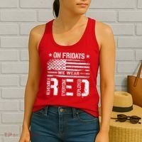 On Friday We Wear Red American Flag Military Supportive Women's Tank Top thumb 2