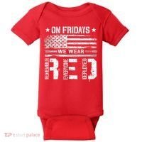 On Friday We Wear Red American Flag Military Supportive Baby Bodysuit thumb 0