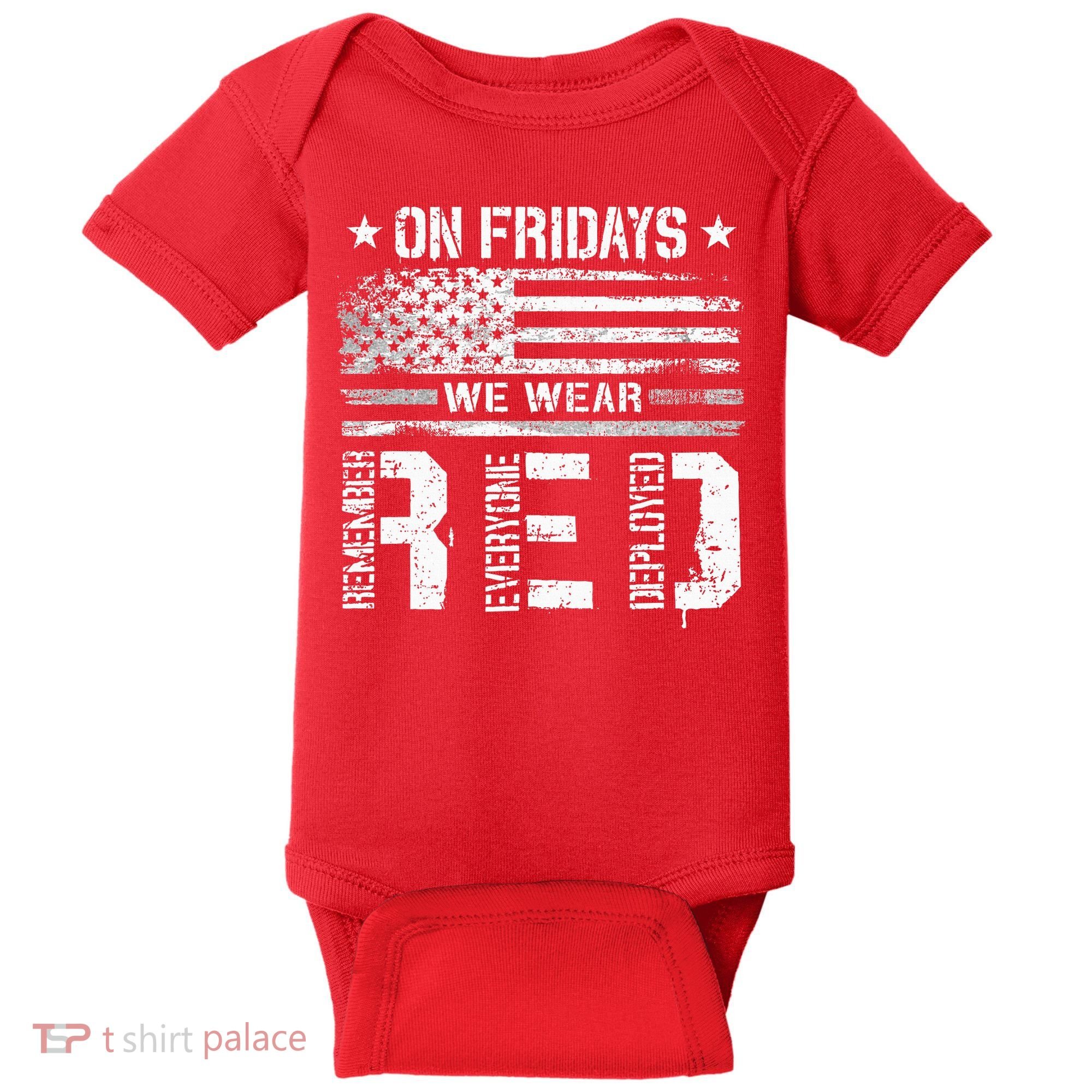 On Friday We Wear Red American Flag Military Supportive Baby Bodysuit