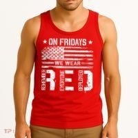 On Friday We Wear Red American Flag Military Supportive Tank Top thumb 3