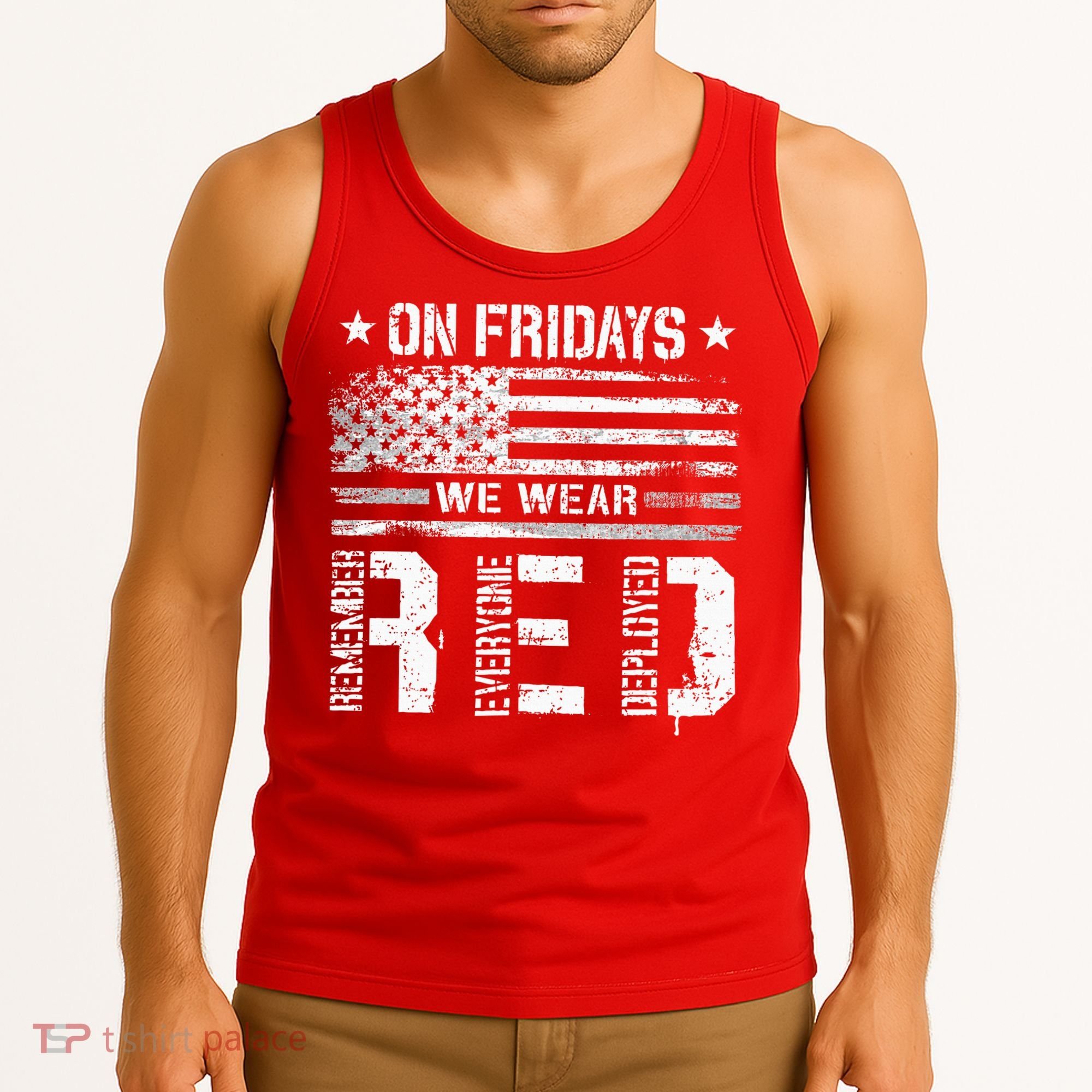 On Friday We Wear Red American Flag Military Supportive Tank Top