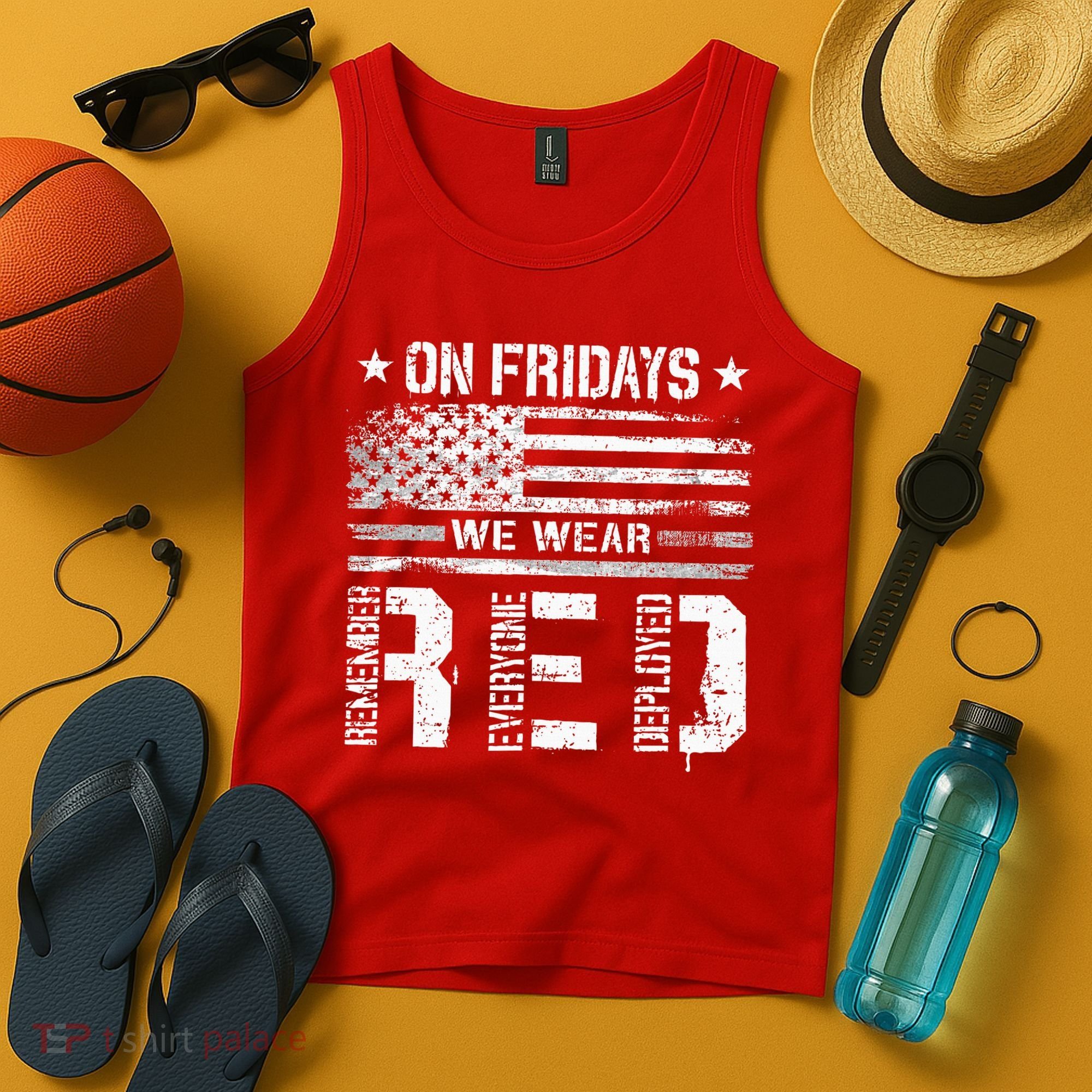On Friday We Wear Red American Flag Military Supportive Tank Top