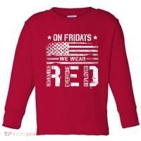 On Friday We Wear Red American Flag Military Supportive Toddler Long Sleeve Shirt thumb 0