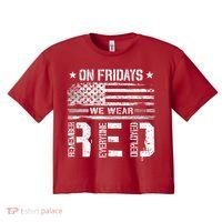On Friday We Wear Red American Flag Military Supportive Women's Crop Top Tee thumb 0