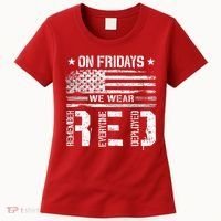 On Friday We Wear Red American Flag Military Supportive Women's T-Shirt thumb 0