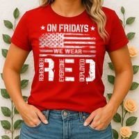 On Friday We Wear Red American Flag Military Supportive Women's T-Shirt thumb 2