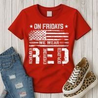 On Friday We Wear Red American Flag Military Supportive Women's T-Shirt thumb 3