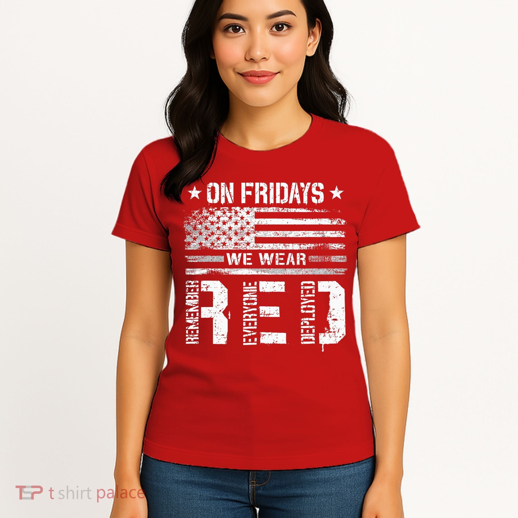 On Friday We Wear Red American Flag Military Supportive Women's T-Shirt