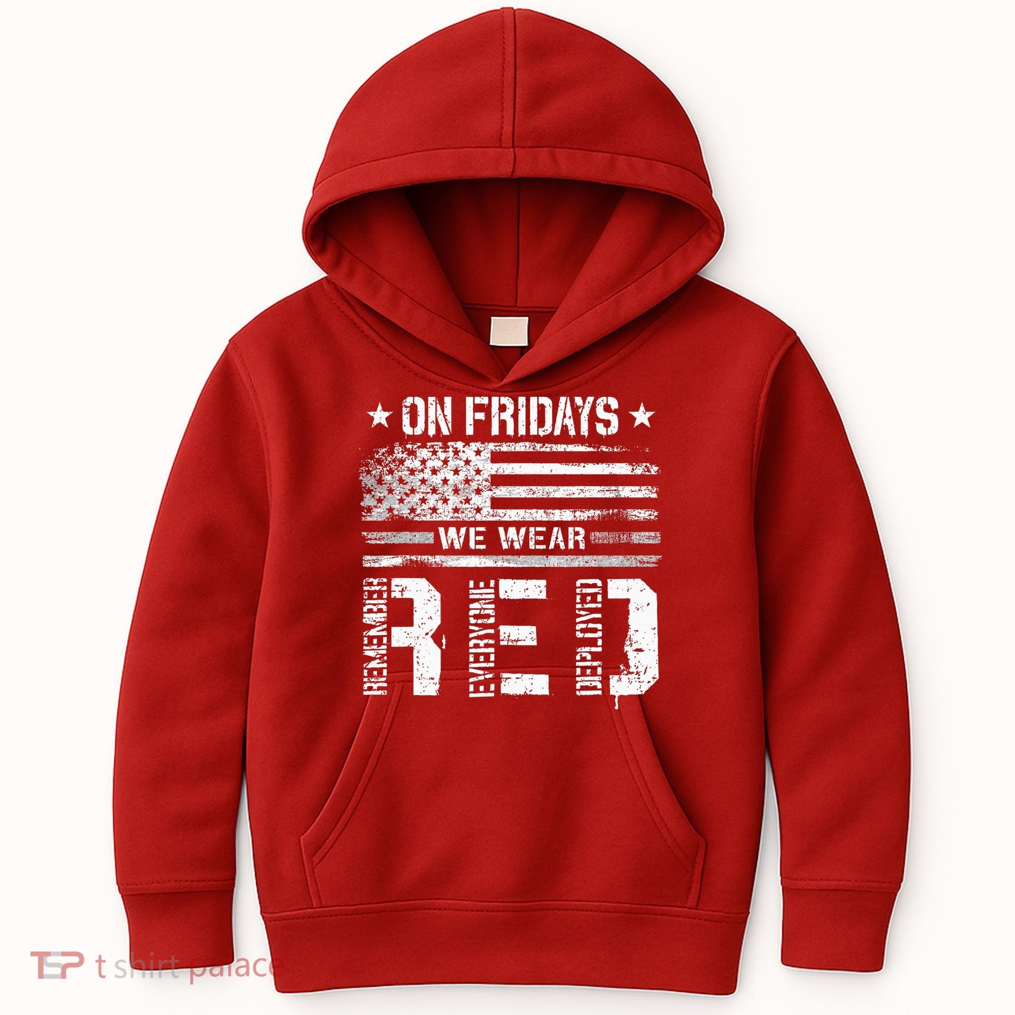 On Friday We Wear Red American Flag Military Supportive Kids Hoodie