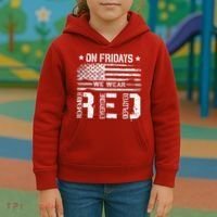 On Friday We Wear Red American Flag Military Supportive Kids Hoodie thumb 3