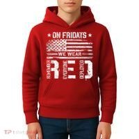 On Friday We Wear Red American Flag Military Supportive Kids Hoodie thumb 4