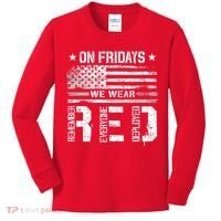 On Friday We Wear Red American Flag Military Supportive Kids Long Sleeve Shirt thumb 0