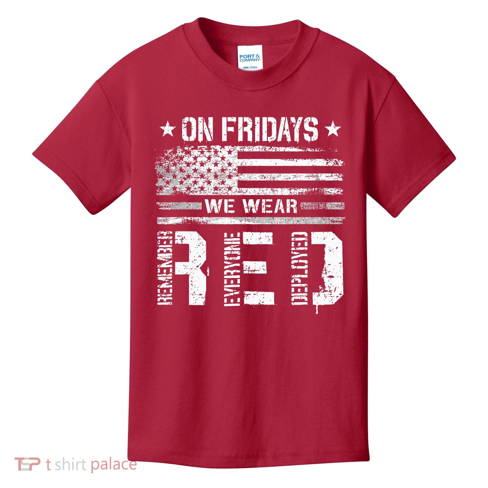 On Friday We Wear Red American Flag Military Supportive Kids T-Shirt