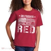 On Friday We Wear Red American Flag Military Supportive Kids T-Shirt thumb 2