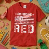 On Friday We Wear Red American Flag Military Supportive Kids T-Shirt thumb 3