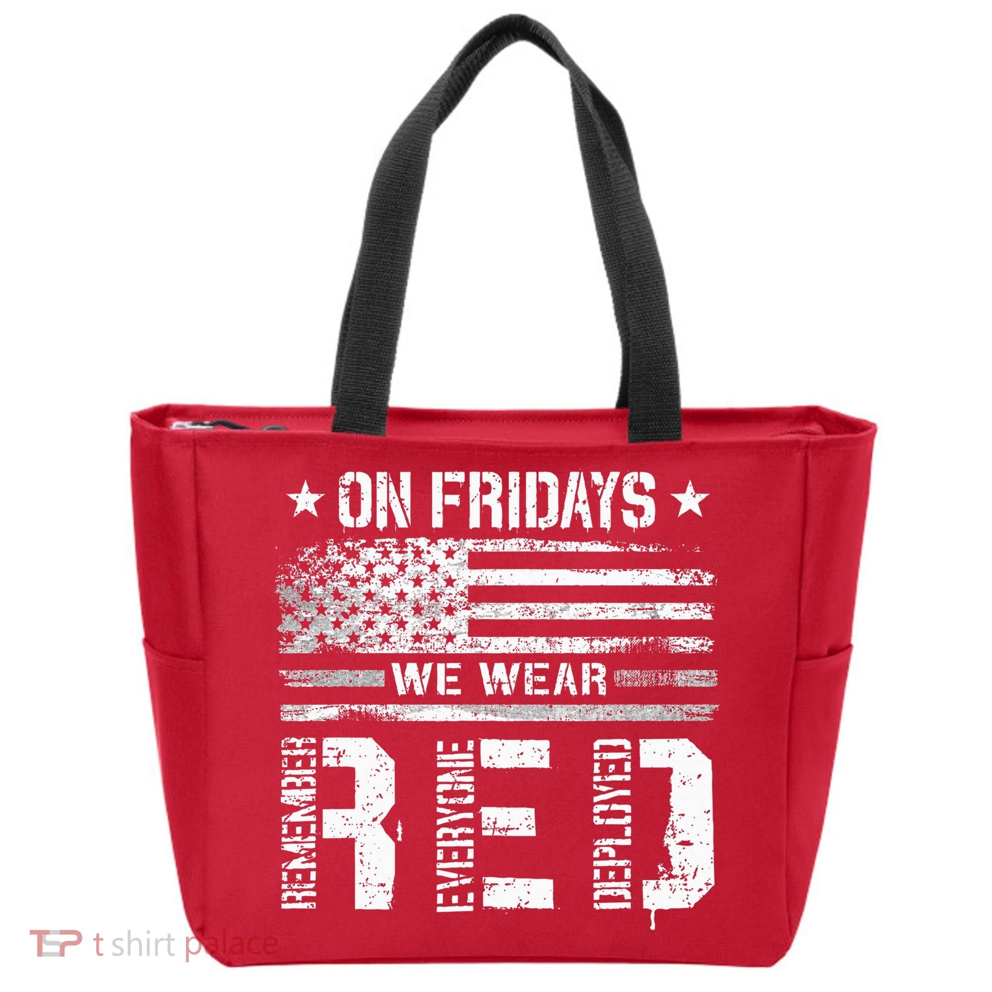 On Friday We Wear Red American Flag Military Supportive Tote Bag