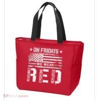 On Friday We Wear Red American Flag Military Supportive Tote Bag thumb 3