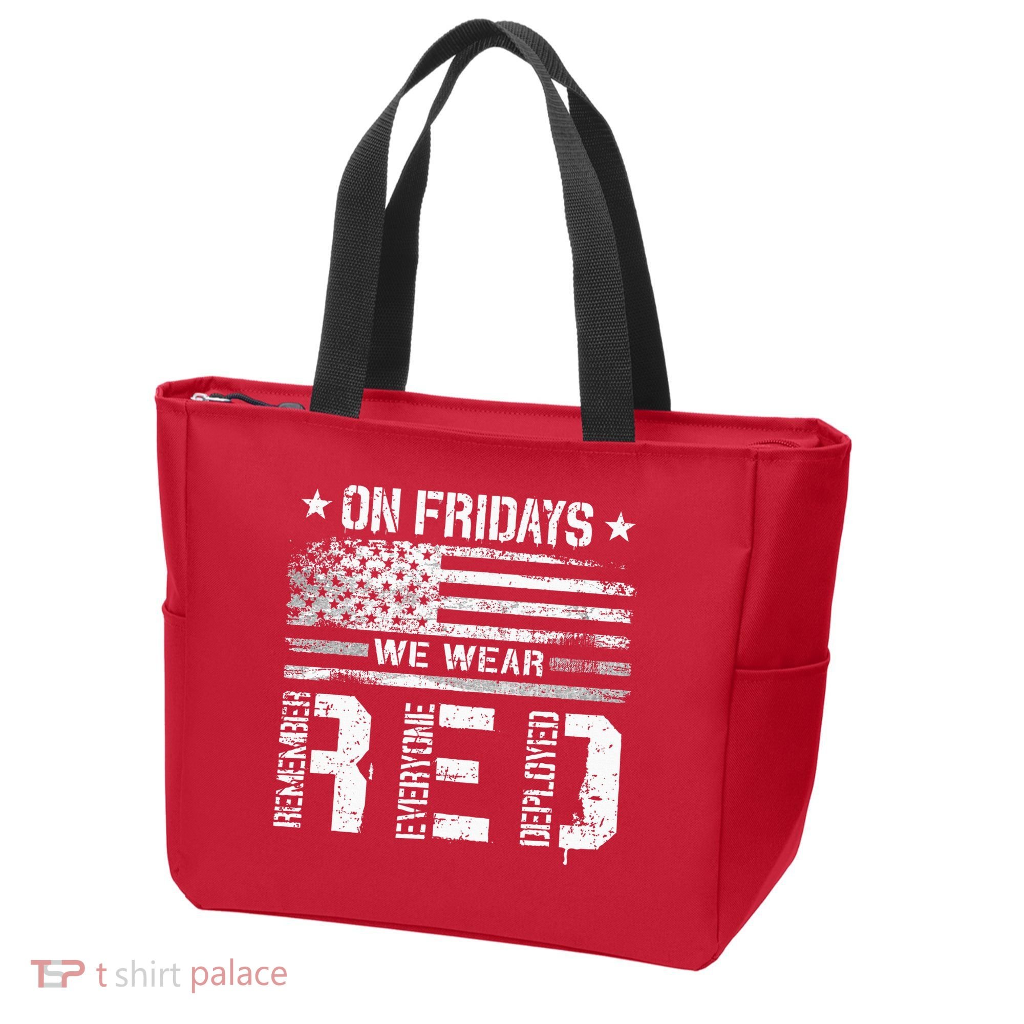 On Friday We Wear Red American Flag Military Supportive Tote Bag