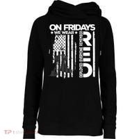 On Friday We Wear Red Veteran Red Friday US Flag Womens Funnel Neck Pullover Hood thumb 0