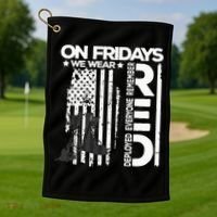 On Friday We Wear Red Veteran Red Friday US Flag Golf Towel thumb 1