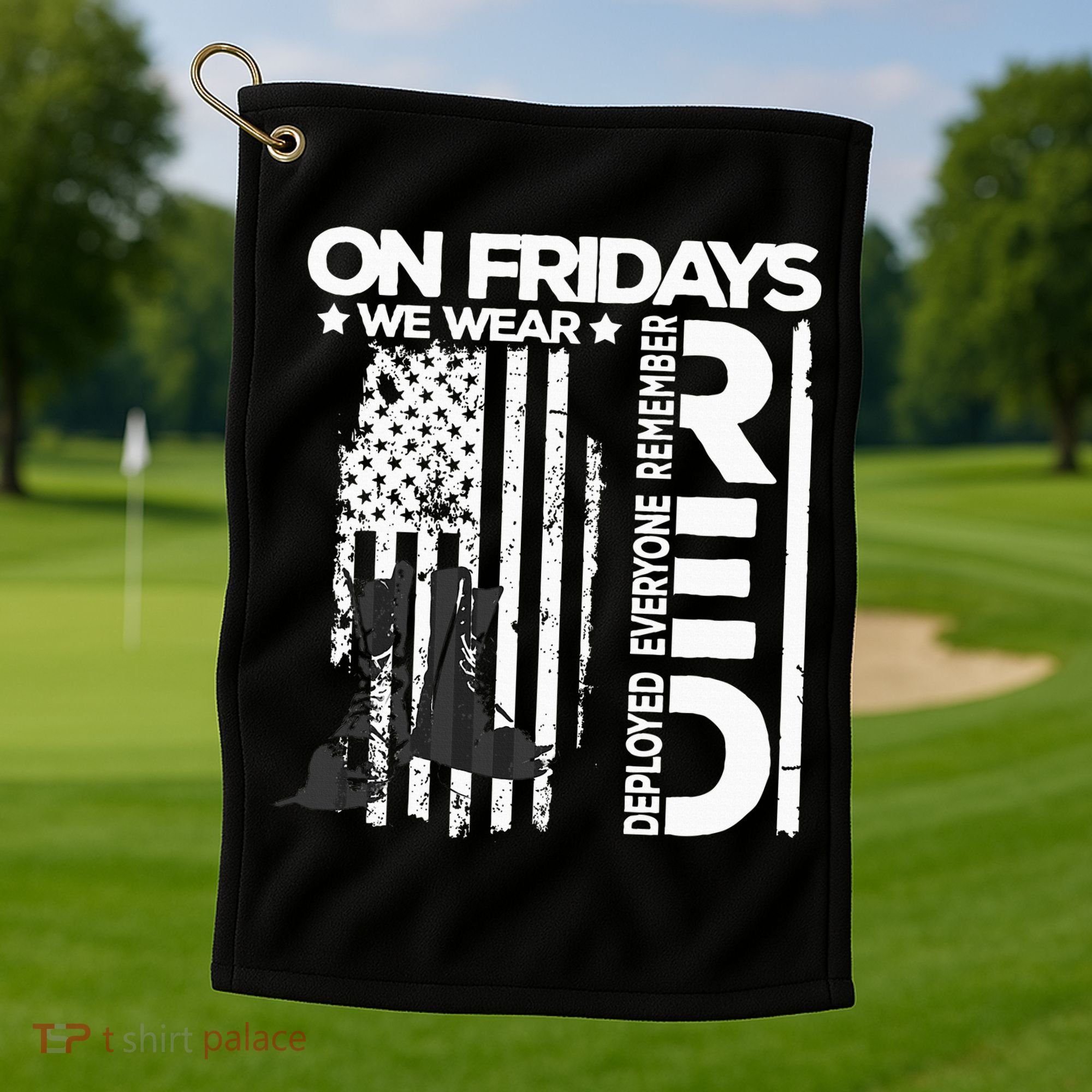 On Friday We Wear Red Veteran Red Friday US Flag Golf Towel