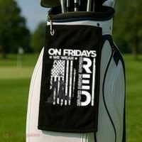 On Friday We Wear Red Veteran Red Friday US Flag Golf Towel thumb 2