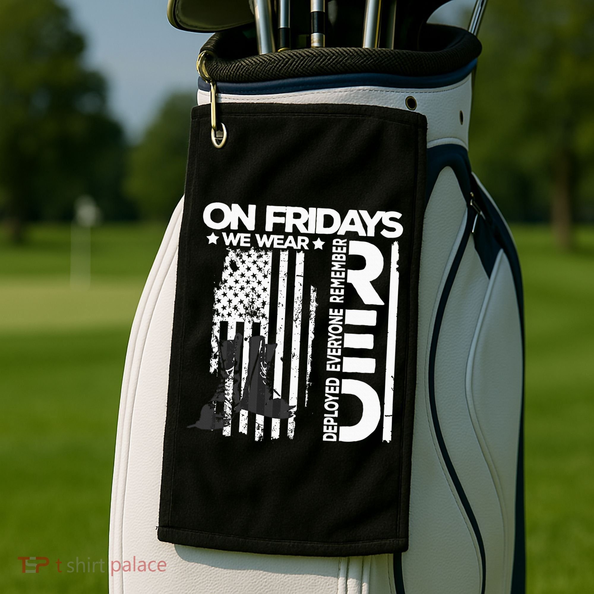 On Friday We Wear Red Veteran Red Friday US Flag Golf Towel