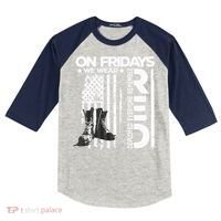 On Friday We Wear Red Veteran Red Friday US Flag Kids Colorblock Raglan Jersey thumb 0