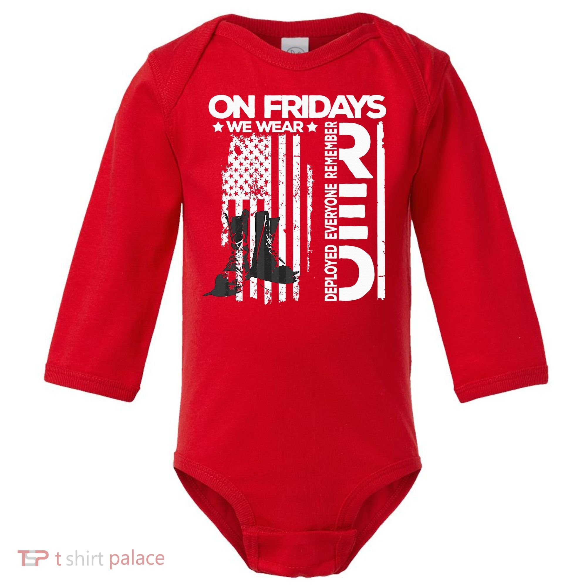 On Friday We Wear Red Veteran Red Friday US Flag Baby Long Sleeve Bodysuit
