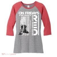On Friday We Wear Red Veteran Red Friday US Flag Women's Tri-Blend 3/4-Sleeve Raglan Shirt thumb 0