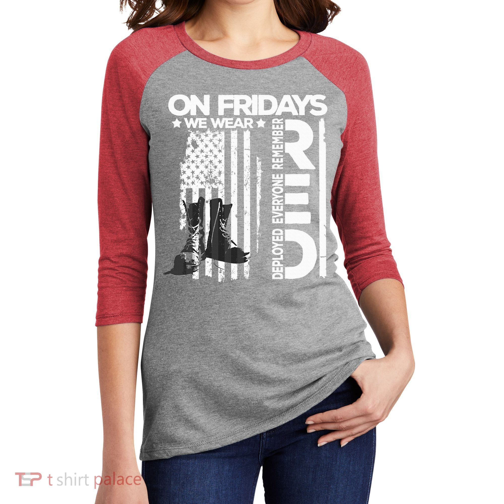On Friday We Wear Red Veteran Red Friday US Flag Women's Tri-Blend 3/4-Sleeve Raglan Shirt