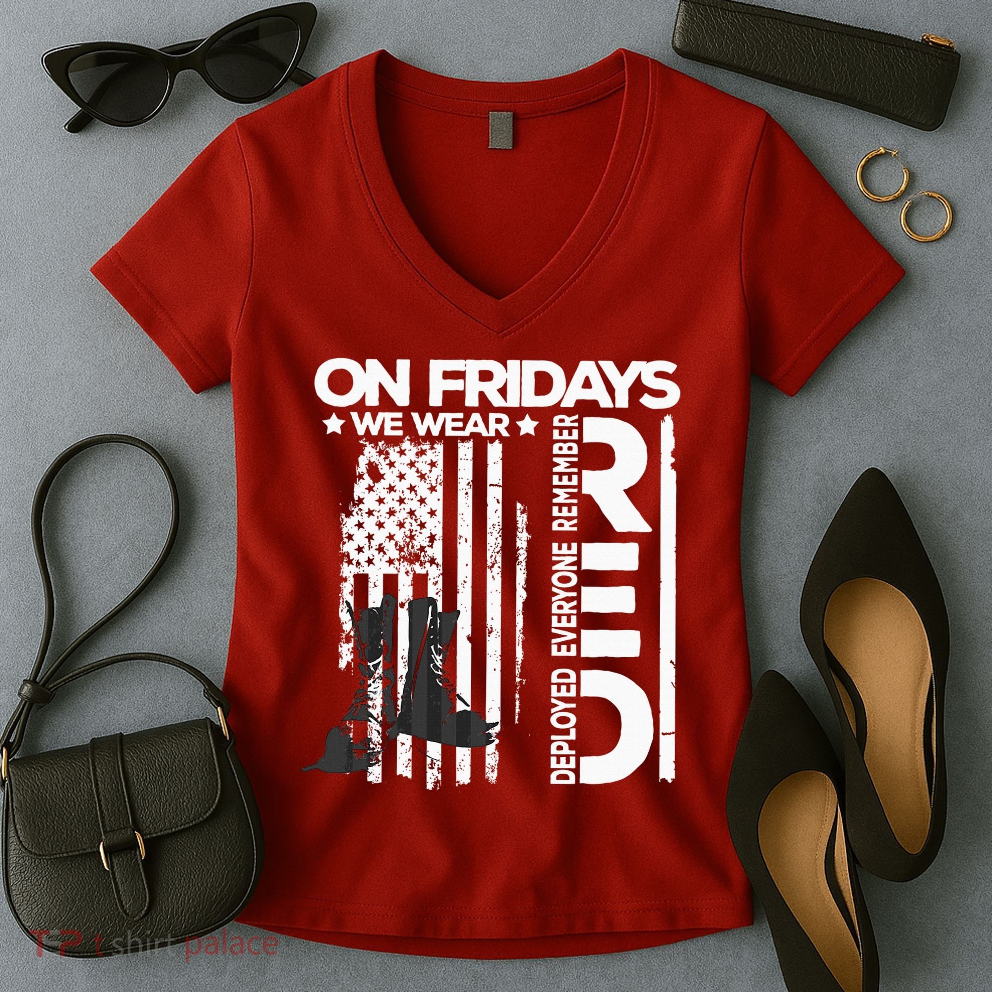 On Friday We Wear Red Veteran Red Friday US Flag Women's V-Neck T-Shirt