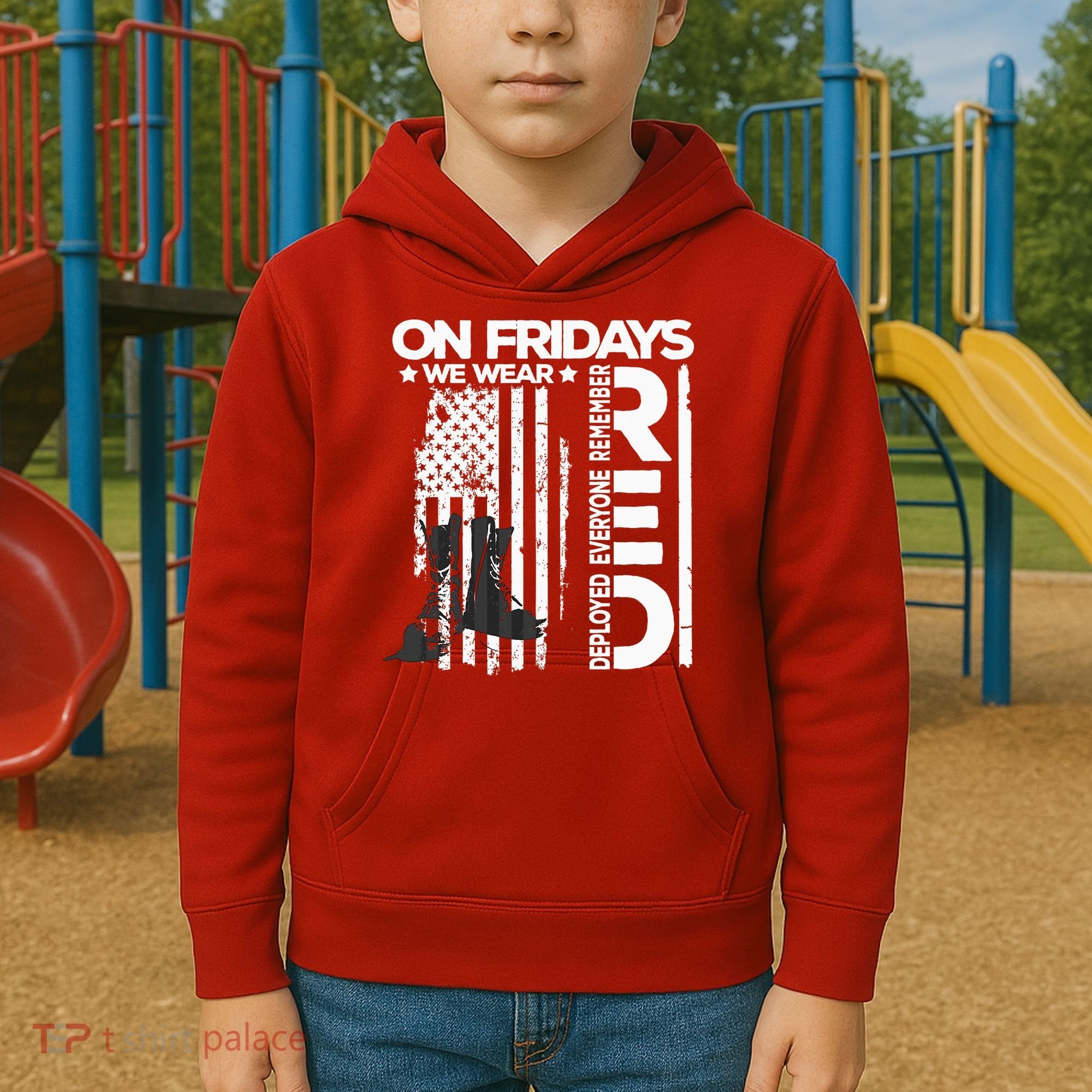 On Friday We Wear Red Veteran Red Friday US Flag Kids Hoodie