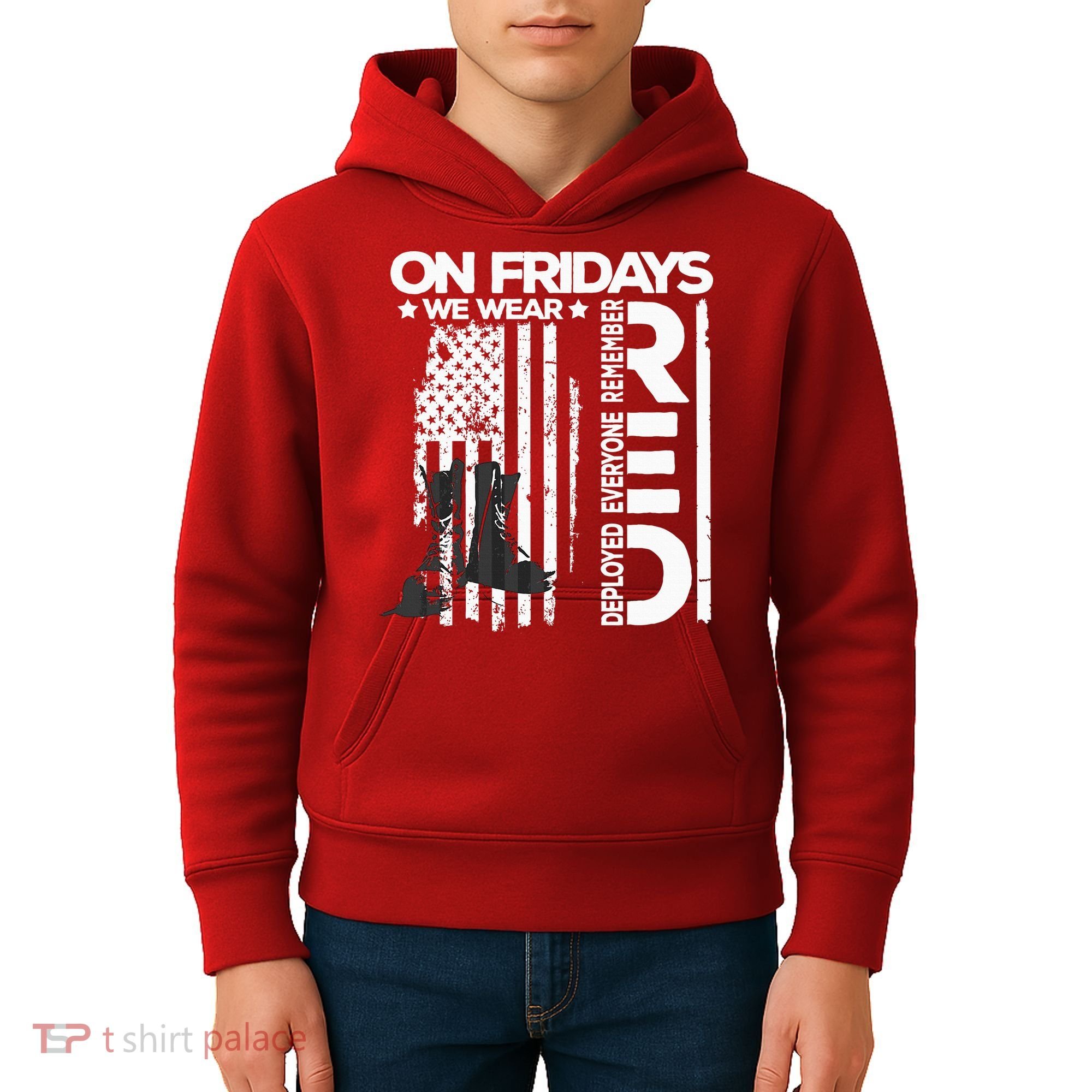 On Friday We Wear Red Veteran Red Friday US Flag Kids Hoodie