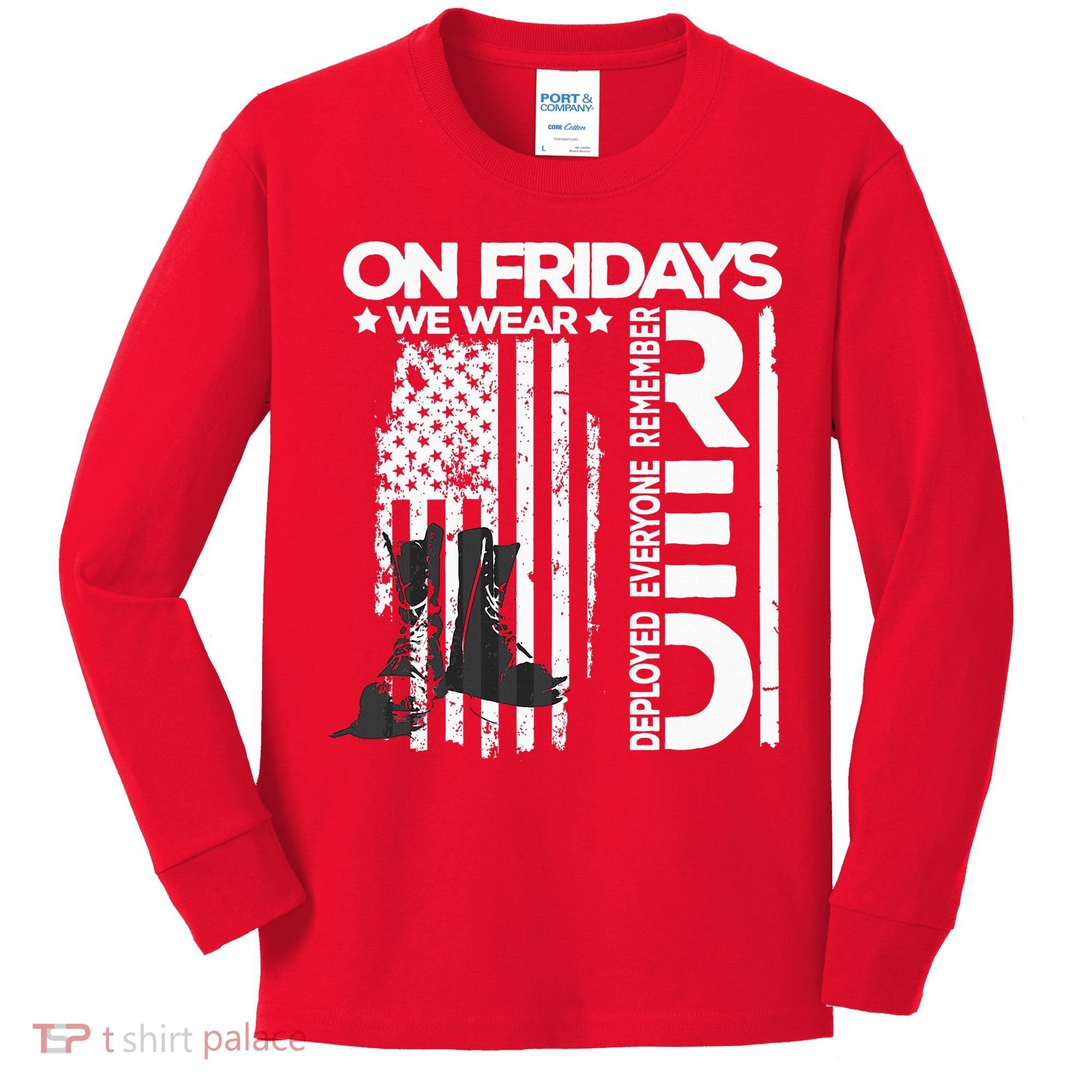 On Friday We Wear Red Veteran Red Friday US Flag Kids Long Sleeve Shirt