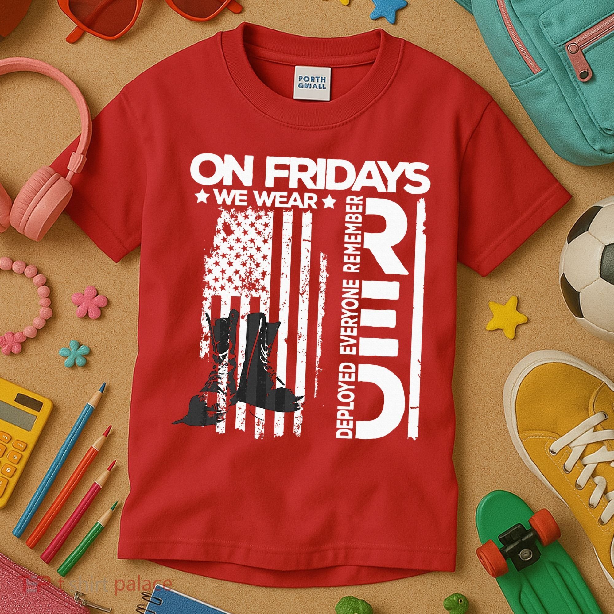 On Friday We Wear Red Veteran Red Friday US Flag Kids T-Shirt