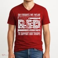 On Fridays We Wear Red To Support Our Troops Red Friday V-Neck T-Shirt thumb 2