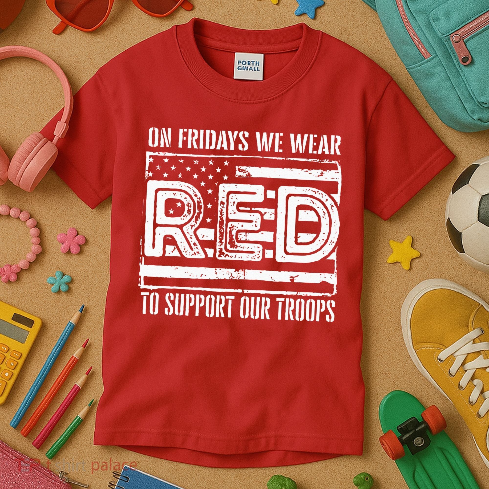 On Fridays We Wear Red To Support Our Troops Red Friday Kids T-Shirt