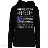On Fridays We Wear Red Red Friday Womens Funnel Neck Pullover Hood thumb 0
