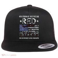 On Fridays We Wear Red Red Friday Flat Bill Trucker Hat thumb 0