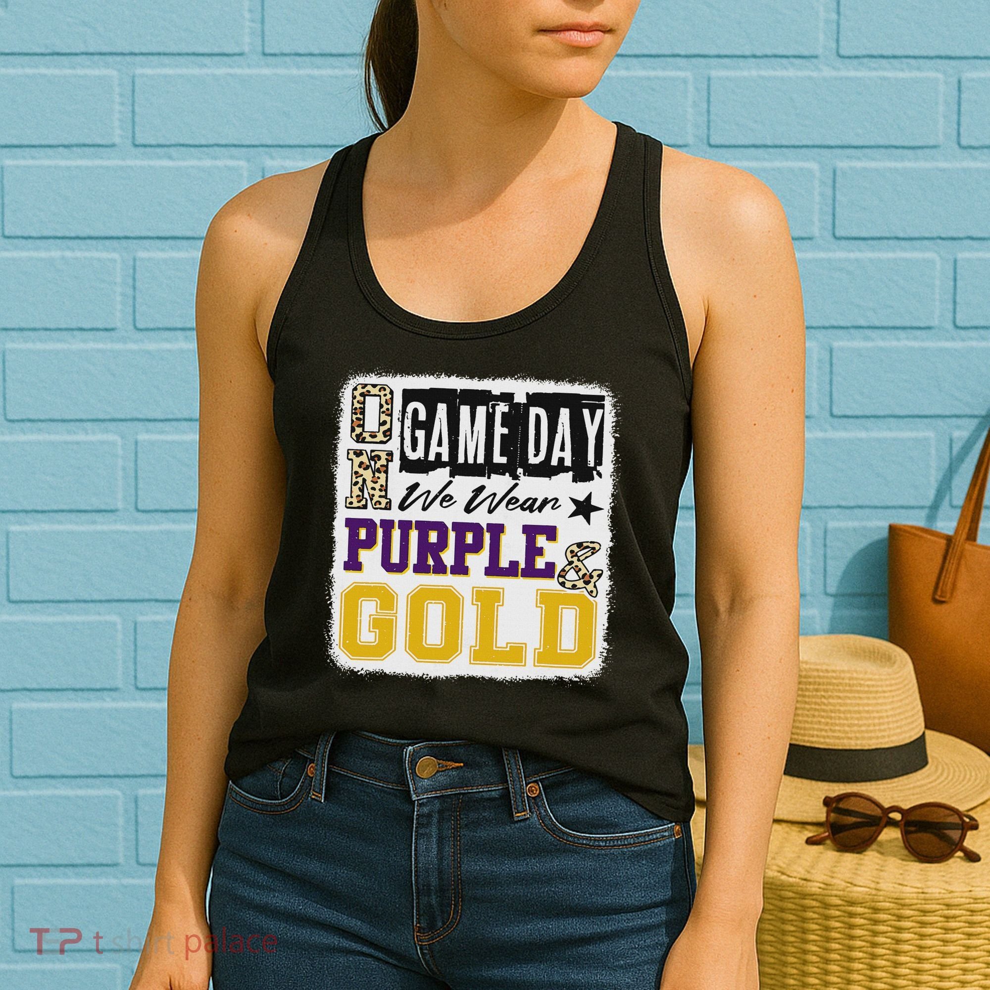 On Football We Wear Purple And Gold School Spirit Women's Tank Top