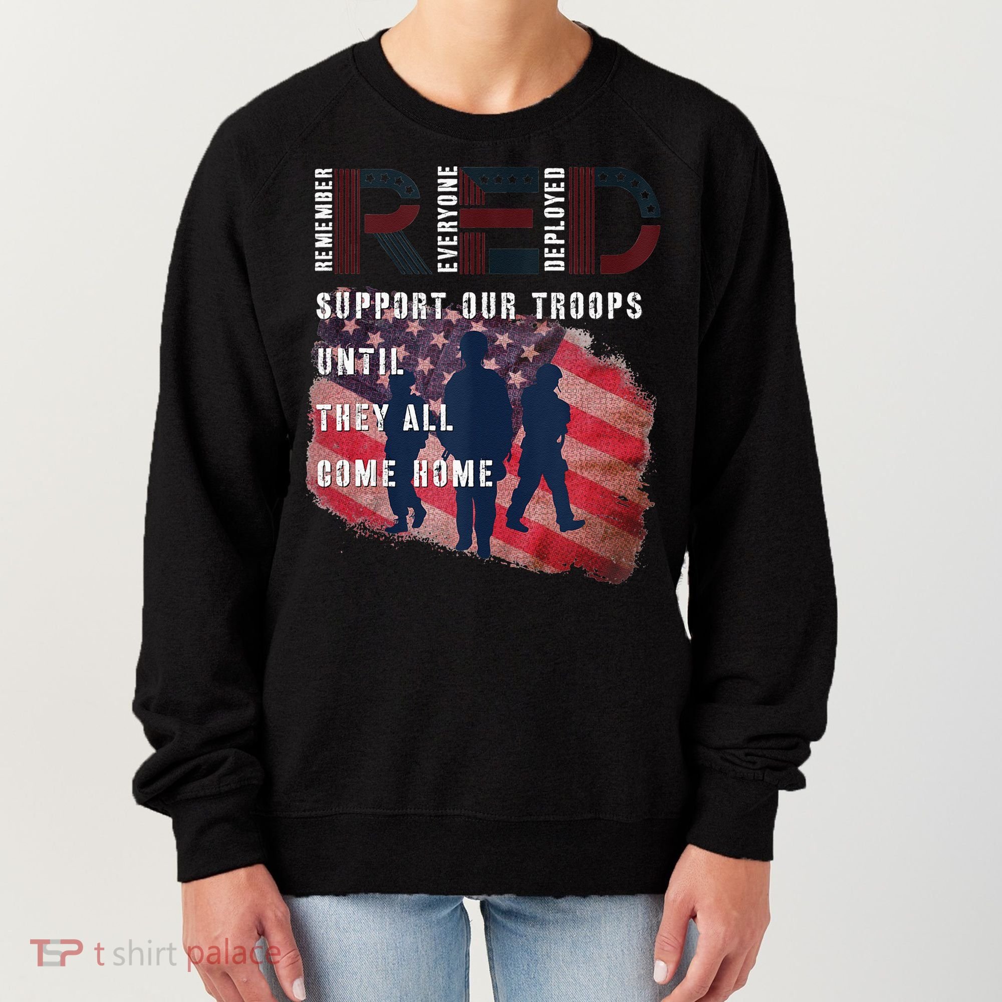 On Friday We Wear Red Friday Military Support Troops US Flag Women's Sweatshirt