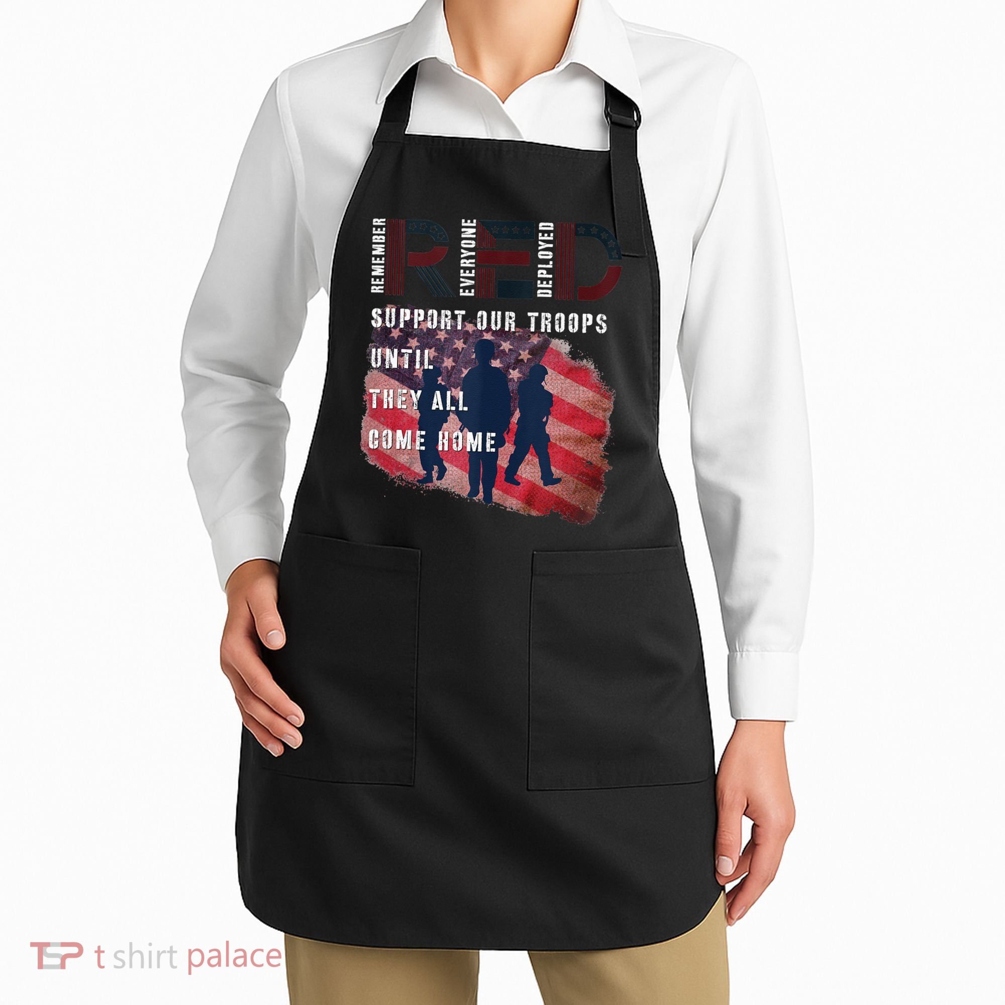On Friday We Wear Red Friday Military Support Troops US Flag Apron
