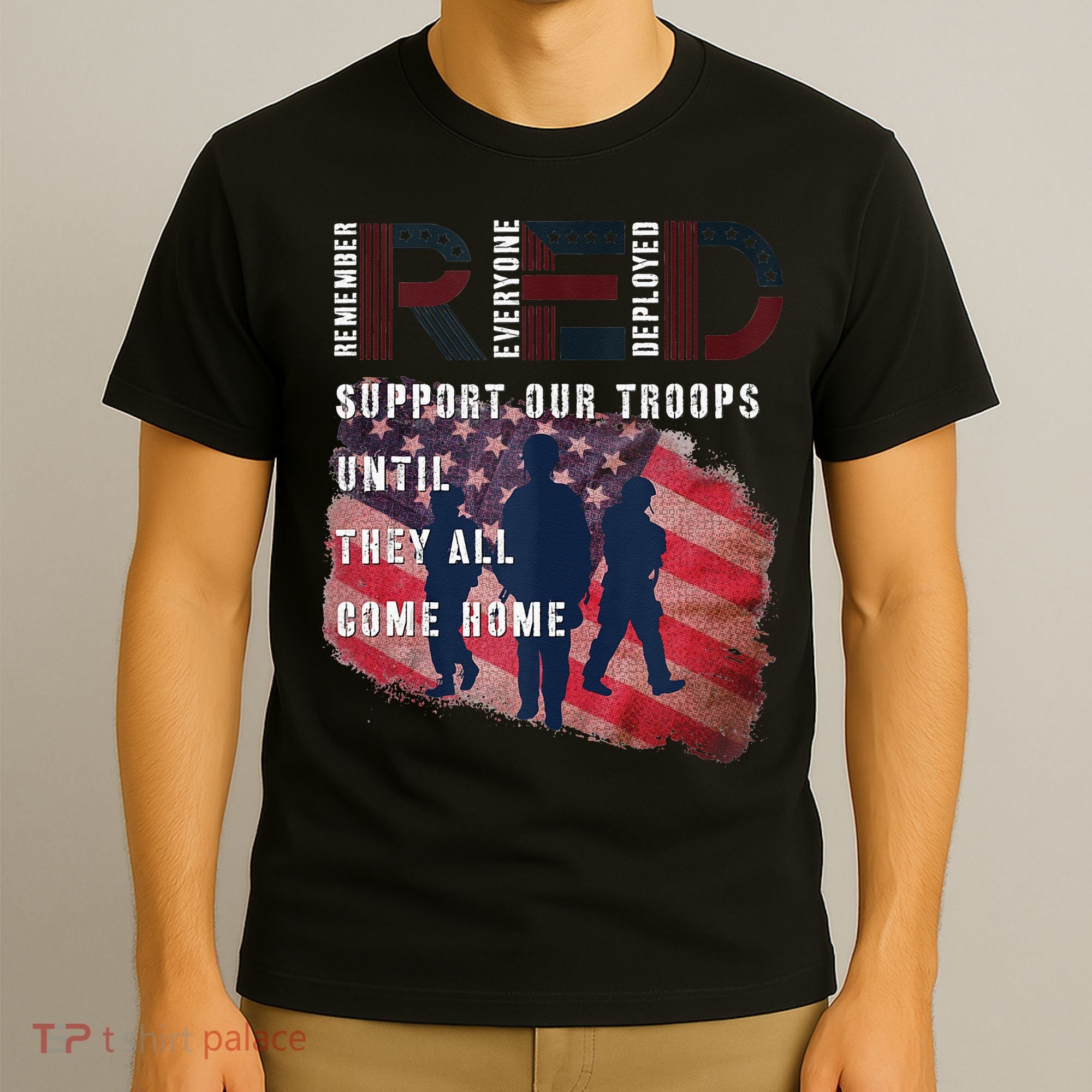 On Friday We Wear Red Friday Military Support Troops US Flag T-Shirt