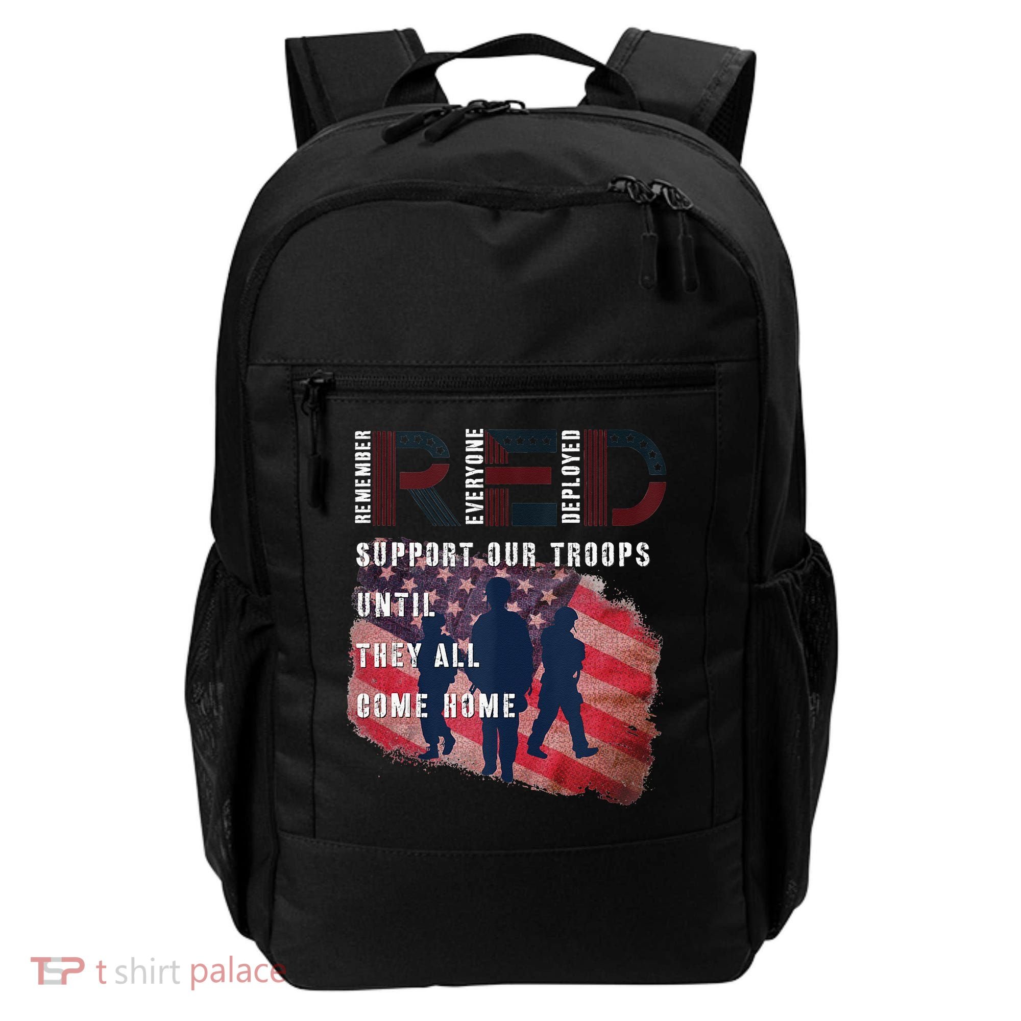 On Friday We Wear Red Friday Military Support Troops US Flag Backpack