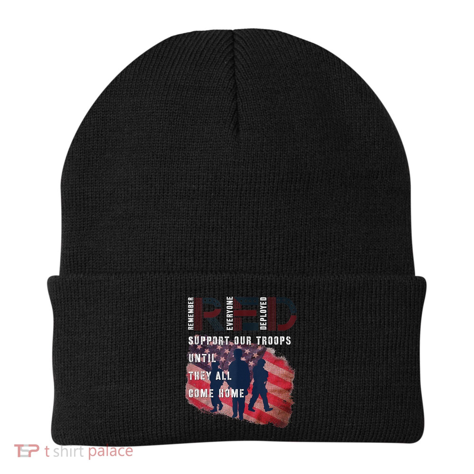 On Friday We Wear Red Friday Military Support Troops US Flag Beanie